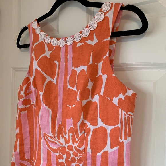Lilly Pulitzer Pink Coral Sleeveless Mini Dress Giraffe Animal Print Linen Sz 6 - Picture 3 of 15